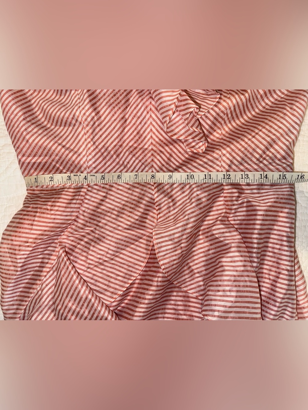 Gianni Bini Peach/Pink Stripe Ruffle Midi Dress Flutter Sleeve Size 10 Wedding - Picture 8 of 9